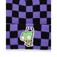 Invader Zim Black and Purple Checkered Cuff Beanie - Nickelodeon