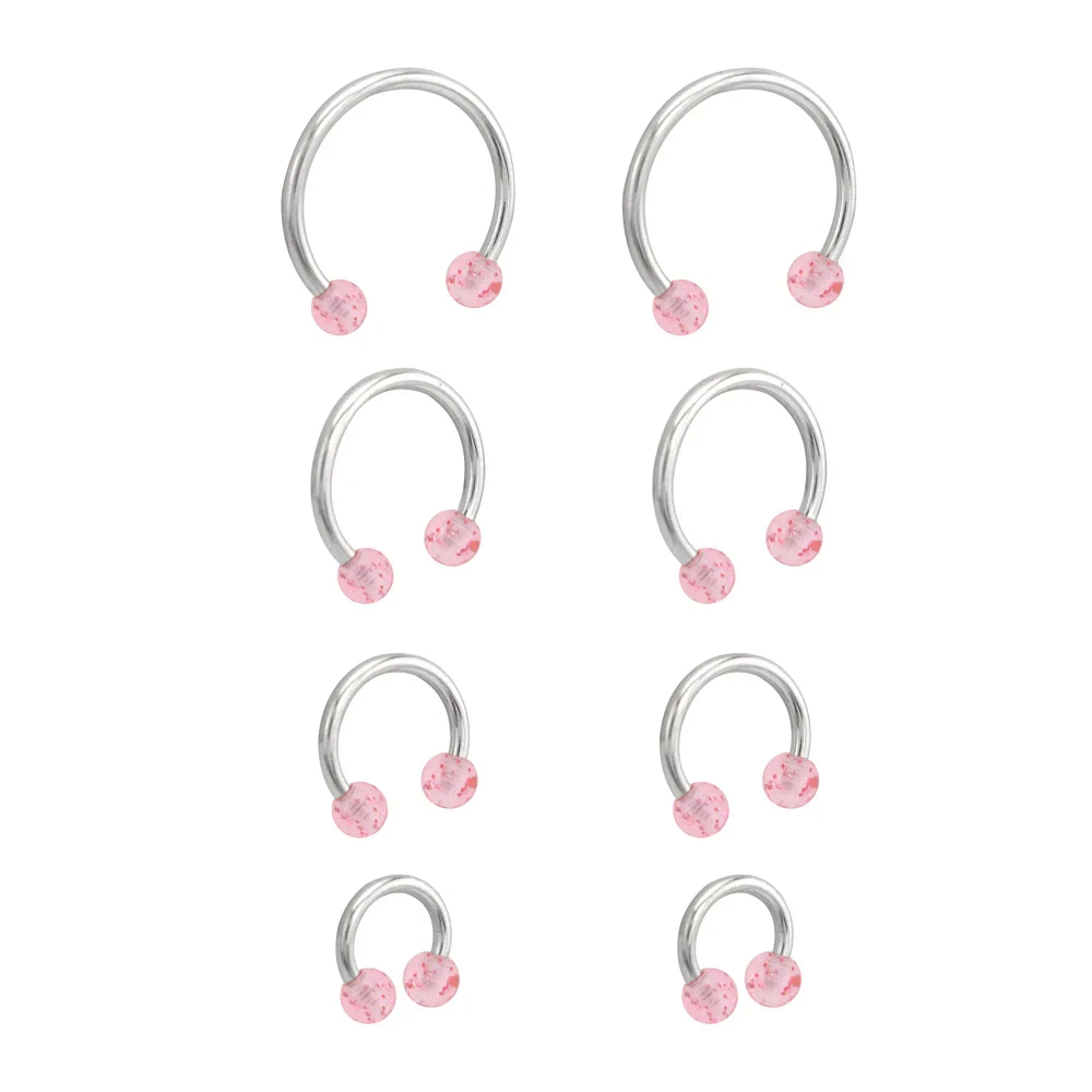 Multi-Pack Pink Glitter Horseshoe Rings 4 Pair - 16 Gauge