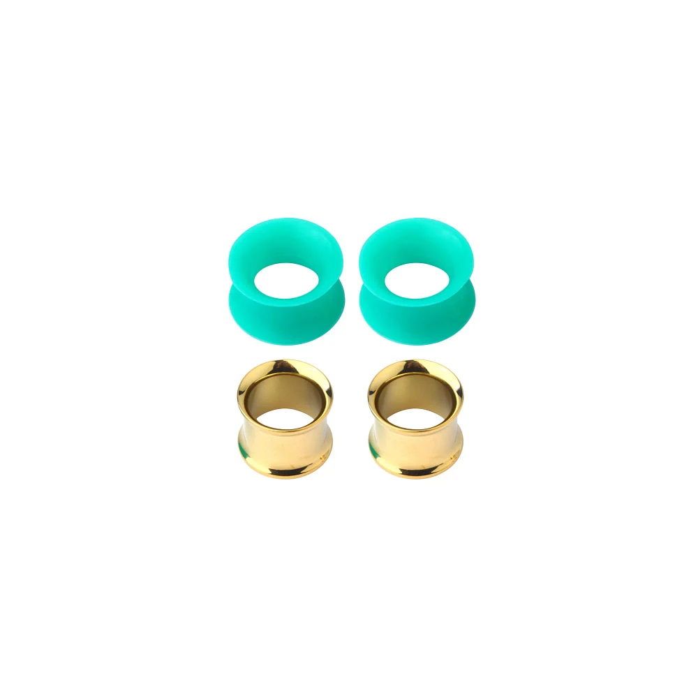 Teal and Goldplated Tunnel Plugs 4 Pack - 00 Gauge
