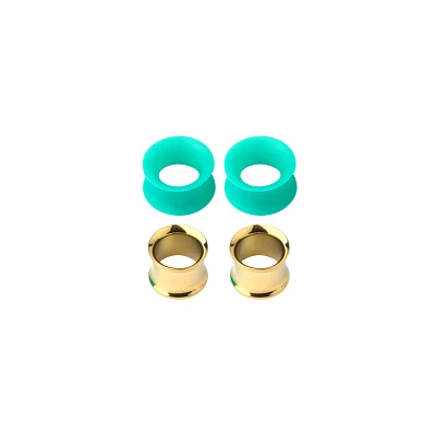 Teal and Goldplated Tunnel Plugs 4 Pack - 00 Gauge