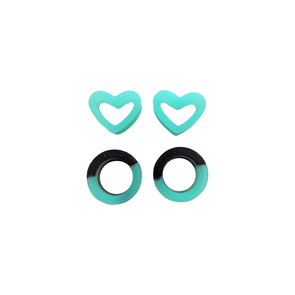 Black and Teal Ombre Heart Tunnel Plugs 2 Pair