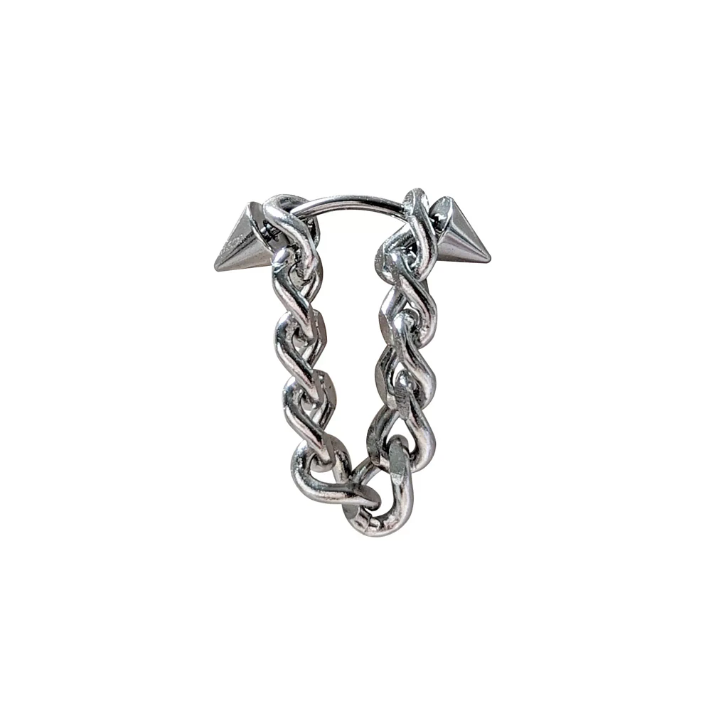 Silvertone Spike Curve Chain Cartilage Earring - 18 Gauge