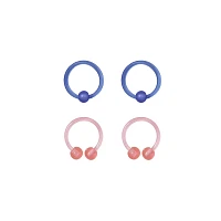 Multi-Pack Pink and Blue Acrylic Beaded Captive and Horseshoe Rings 4 Pack - 16 Gauge