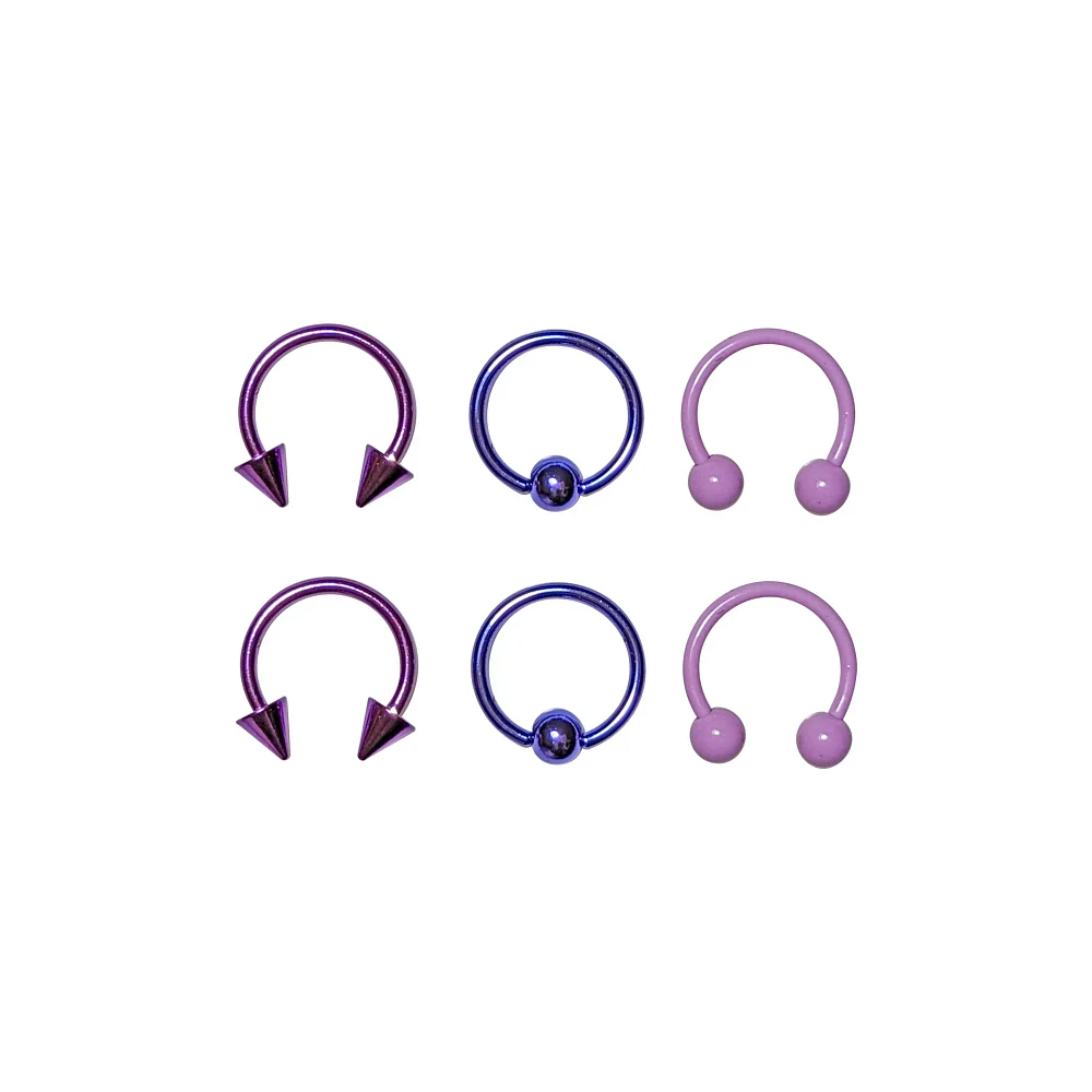 Multi-Pack Purple Ombre Horseshoe Rings and Captive Rings 6 Pack - 16 Gauge