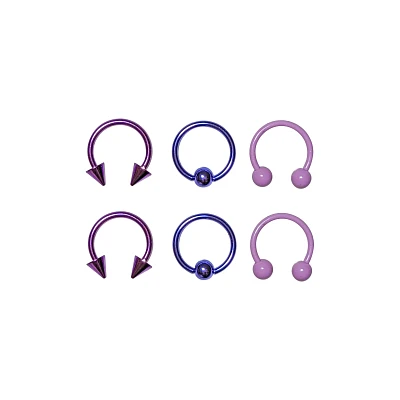 Multi-Pack Purple Ombre Horseshoe Rings and Captive Rings 6 Pack - 16 Gauge
