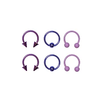 Multi-Pack Purple Ombre Horseshoe Rings and Captive Rings 6 Pack - 16 Gauge