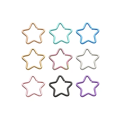 Multi-Pack Multi-Color Star Seamless Hoop Nose Rings 9 Pack - 20 Gauge