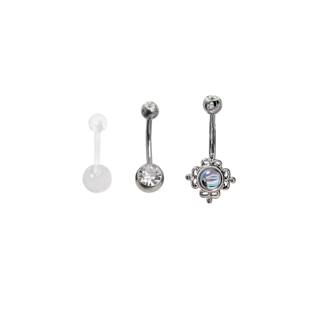 Multi-Pack CZ Moonstone-Effect Belly Rings 3 Pack - 14 Gauge