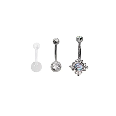 Multi-Pack CZ Moonstone-Effect Belly Rings 3 Pack - 14 Gauge