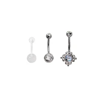 Multi-Pack CZ Moonstone-Effect Belly Rings 3 Pack - 14 Gauge