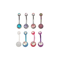 Multi-Pack CZ Assorted Belly Rings 8 Pack - 14 Gauge