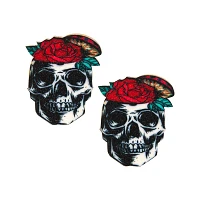 Black Light Rose Skull Nipple Pasties