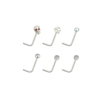 Multi-Pack Silvertone Opal L-Bend Nose Rings 6 Pack - 20 Gauge