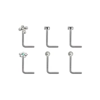 Multi-Pack Flower L-Bend Nose Rings 6 Pack - 20 Gauge