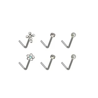 Multi-Pack Flower L-Bend Nose Rings 6 Pack - 20 Gauge