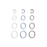Multi-Pack CZ Silvertone Blue and Black Hoop Nose Rings 12 Pack - 20 Gauge