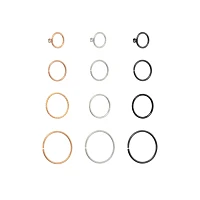 Multi-Pack Silvertone Rose Gold and Black Hoop Nose Ring 12 Pack - 20 Gauge