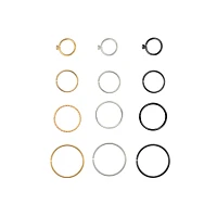 Multi-Pack Silvertone Rose Gold and Black Hoop Nose Ring 12 Pack - 20 Gauge