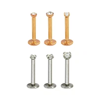 Multi-Pack CZ Rose Gold and Silvertone Labret Lip Rings 6 Pack - 16 Gauge