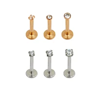Multi-Pack CZ Rose Gold and Silvertone Labret Lip Rings 6 Pack - 16 Gauge
