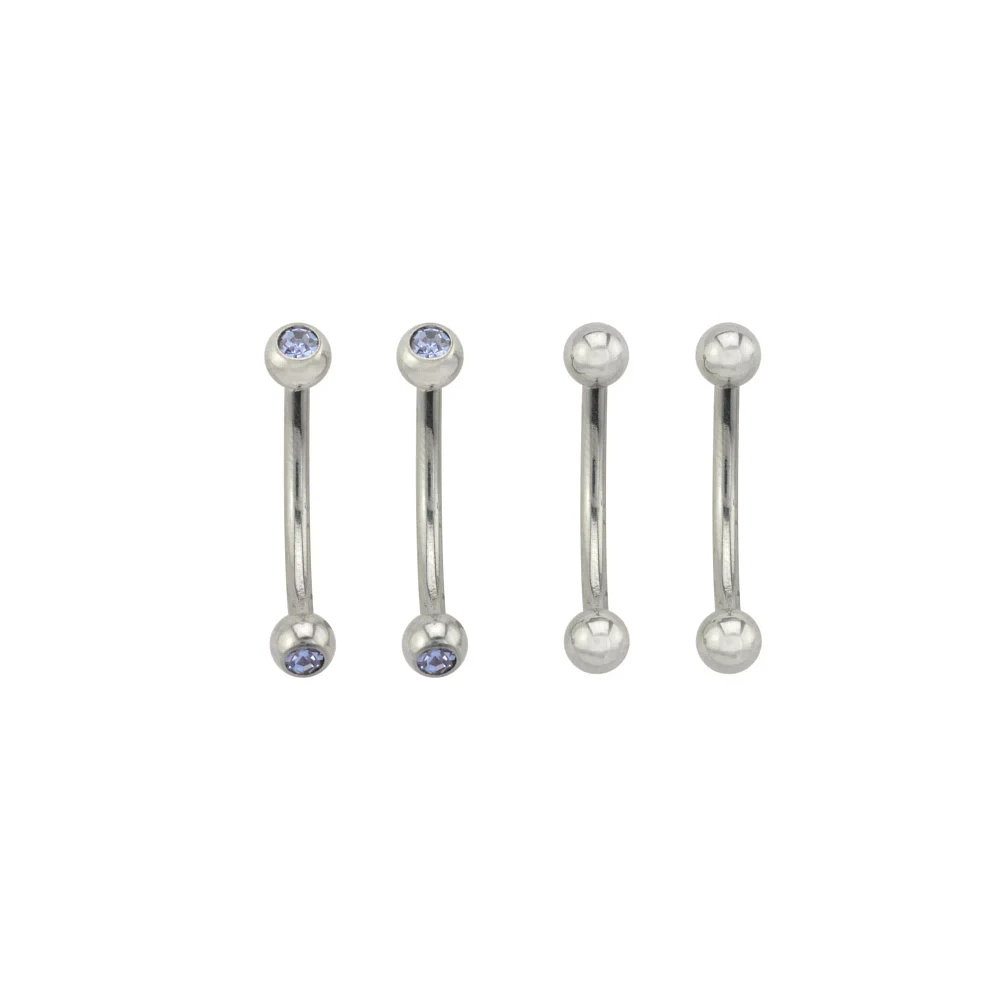 Multi-Pack Prong CZ Curved Barbells 4 Pack - 14 Gauge