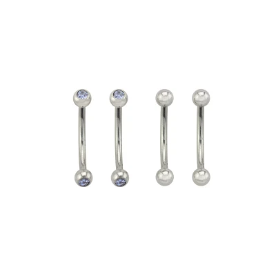 Multi-Pack Prong CZ Curved Barbells 4 Pack - 14 Gauge