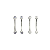 Multi-Pack Prong CZ Curved Barbells 4 Pack - 14 Gauge