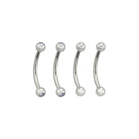 Multi-Pack Prong CZ Curved Barbells 4 Pack - 14 Gauge