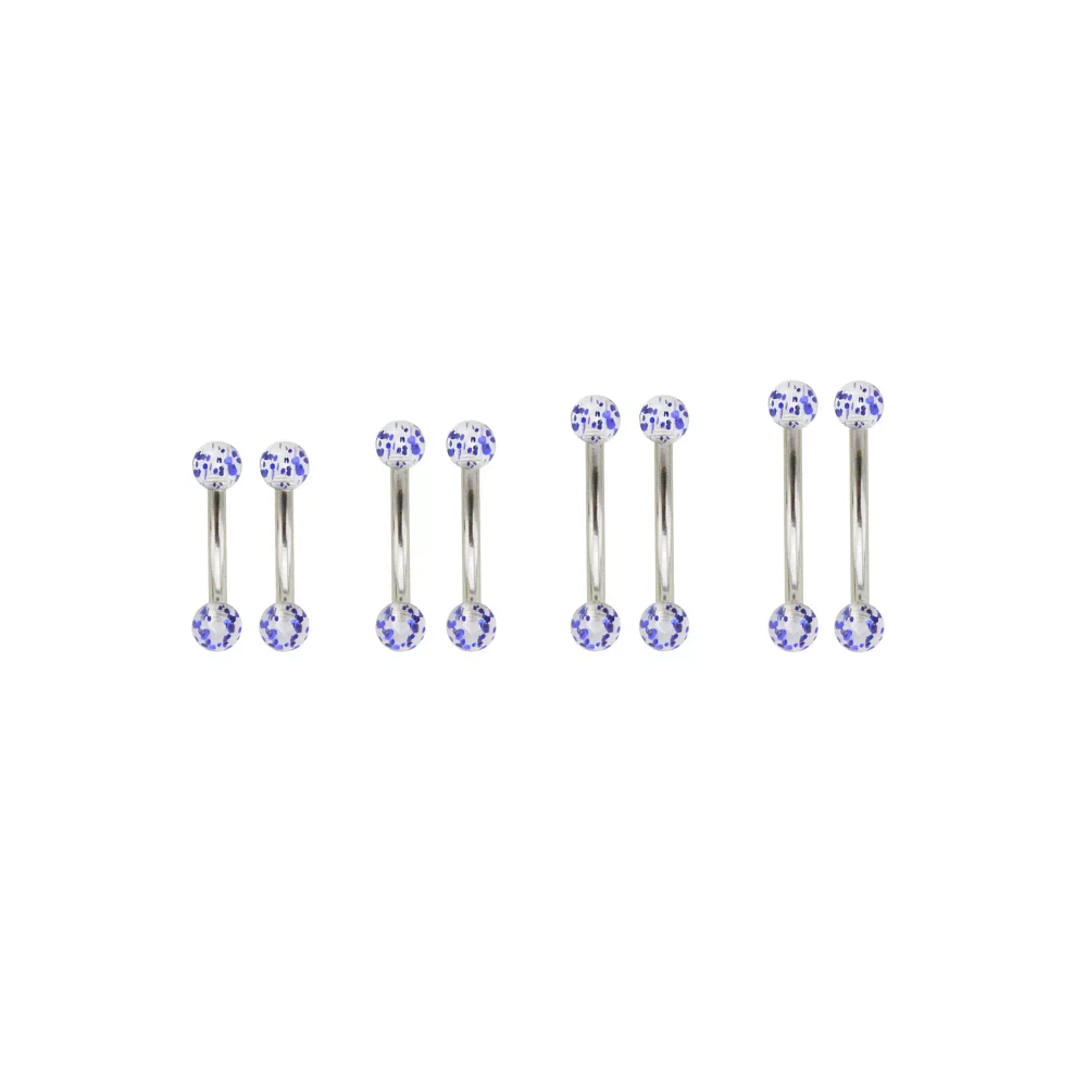 Multi-Pack Blue CZ Acrylic Curved Barbells 8 Pack - 16 Gauge