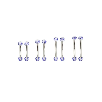 Multi-Pack Blue CZ Acrylic Curved Barbells 8 Pack - 16 Gauge