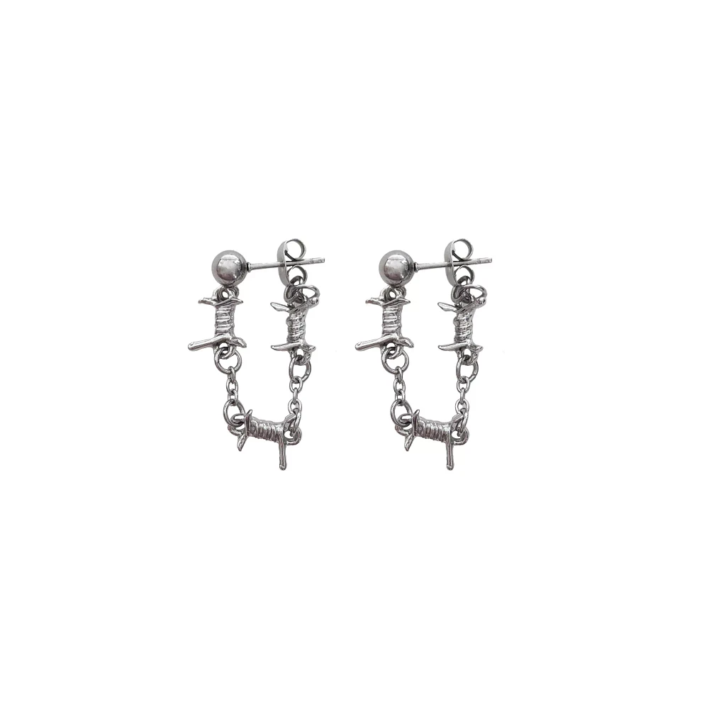 Silvertone Barbed Wire Dangle Earrings