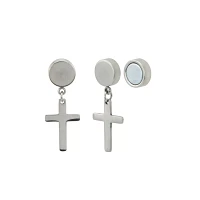 Magnetic Silvertone Cross Dangle Plugs