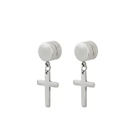 Magnetic Silvertone Cross Dangle Plugs