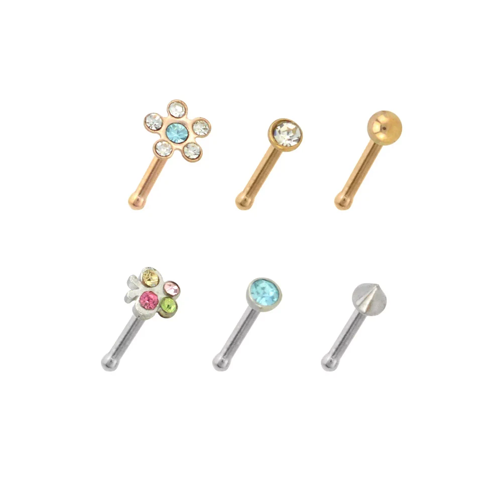 Multi-Pack Assorted Pronged Nose Pins 6 Pack - 20 Gauge