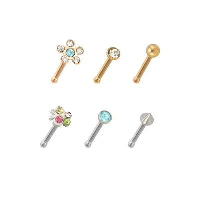 Multi-Pack Assorted Pronged Nose Pins 6 Pack -  20 Gauge