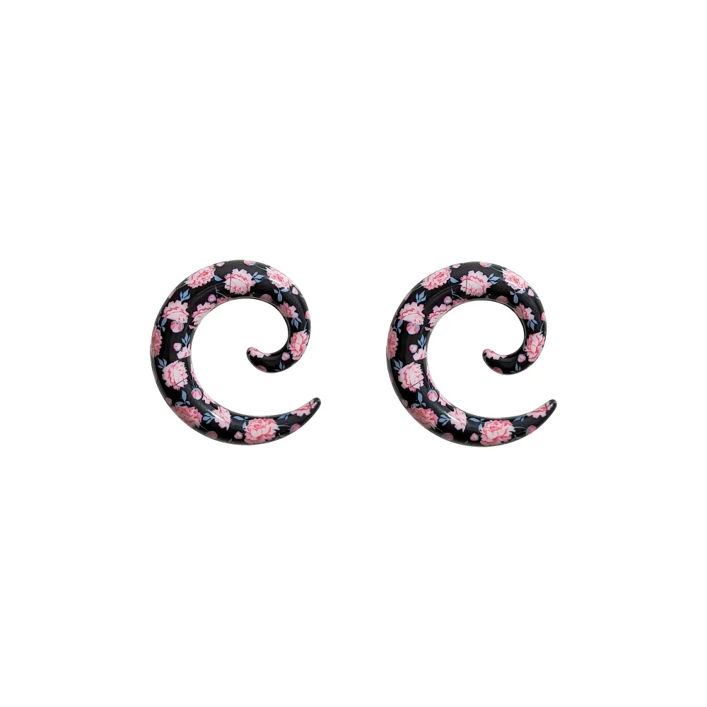 Acrylic Pink and Black Floral Spiral Tapers