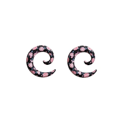 Acrylic Pink and Black Floral Spiral Tapers