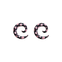 Acrylic Pink and Black Floral Spiral Tapers