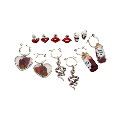 Multi-Pack Heart Skull Snake Potion Flower Earrings - 6 Pair