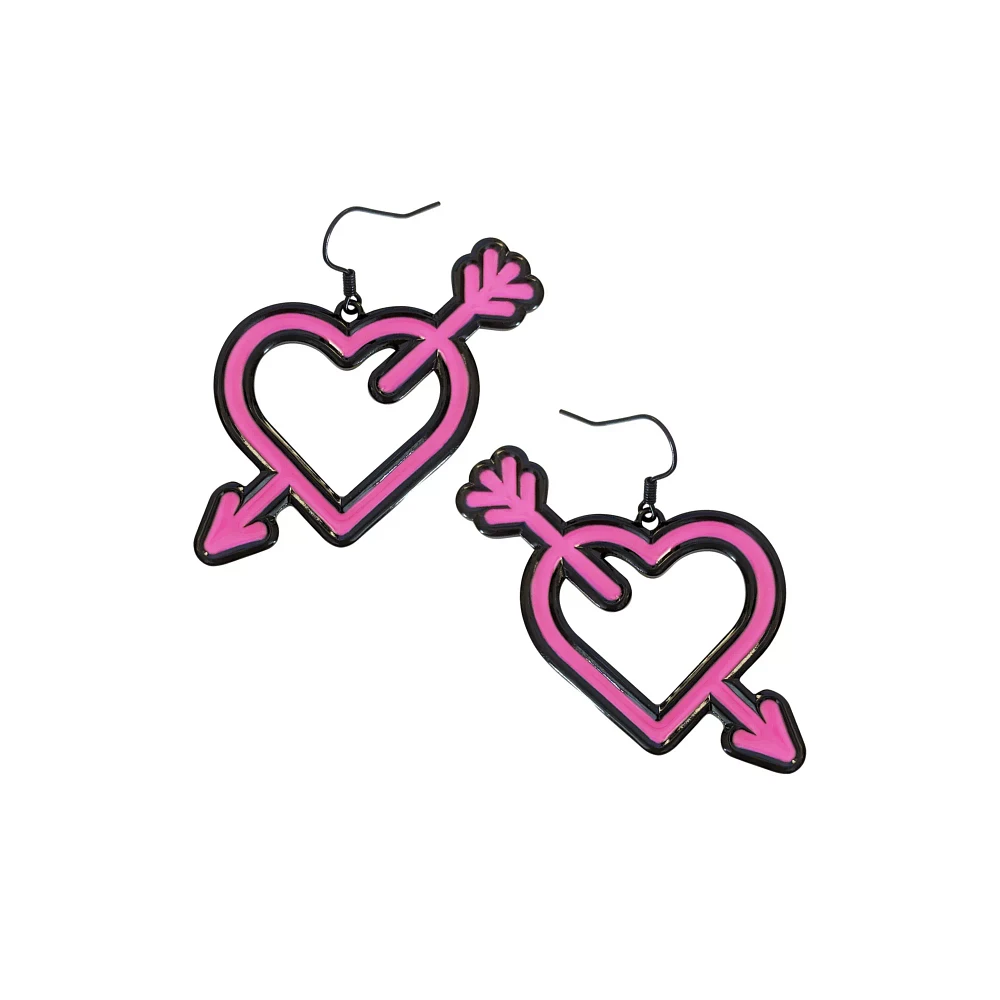 Neon Heart Arrow Dangle Earrings