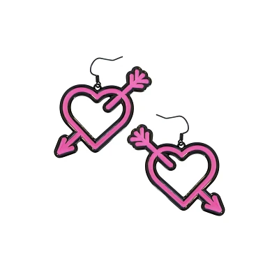 Neon Heart Arrow Dangle Earrings