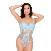 Light Blue Lace Cutout Bodysuit