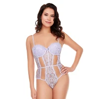 Light Purple Lace Strappy Cutout Rhinestone Bodysuit