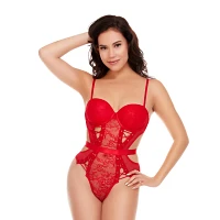 Red Lace Side Cutout Bodysuit