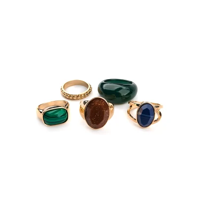 Multi-Pack Gold Plated Assorted Gem Ring Set - 5 Pack