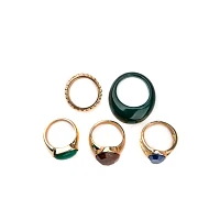 Multi-Pack Gold Plated Assorted Gem Ring Set - 5 Pack
