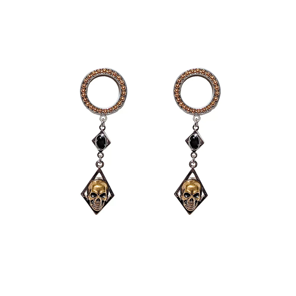 Goldtone Skull Dangle Tunnel Plugs