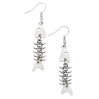 Silvertone Fish Bone Dangle Earrings