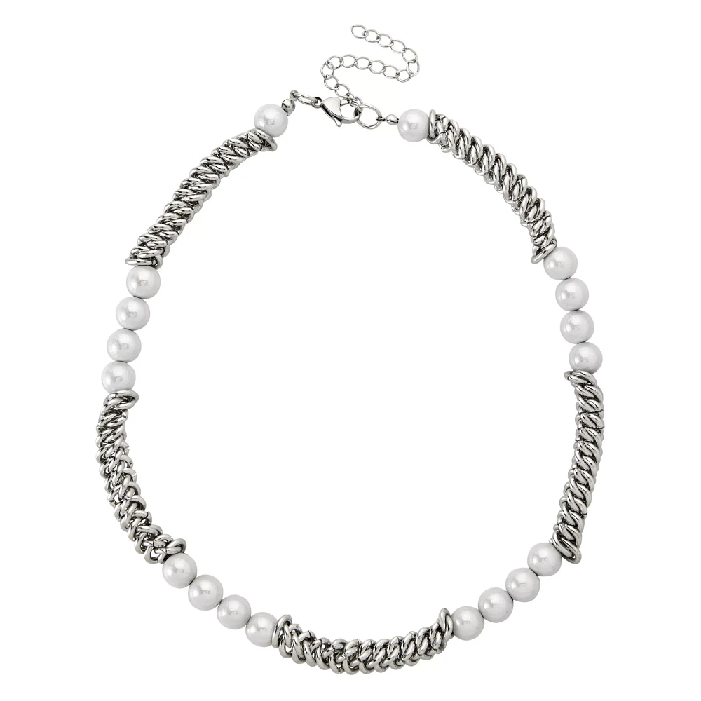 Mismatch Pearl-Effect and Chain Necklace