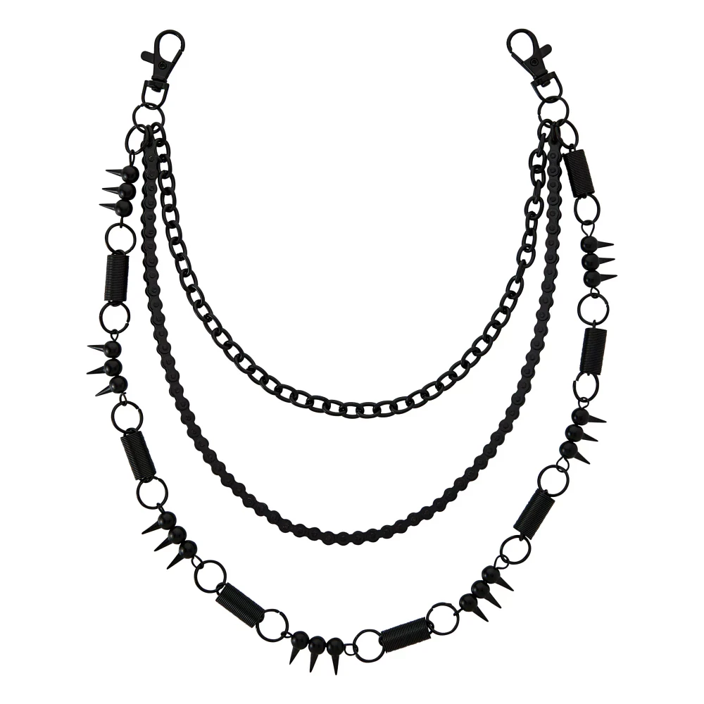 Black Spike and Coil Curb Chain Triple Row Wallet Chain